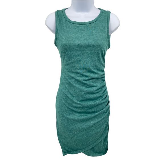 Leith T-shirt Dress Womens XS Green Space Dye Sleeveless Ruched Side - Picture 1 of 6